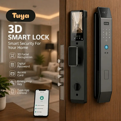 Premium Smart Lock with Palmprint & 3D Face Recognition - Next-Gen Video Intercom & Heavy Duty Mortise Digital Door Lock by Tuya