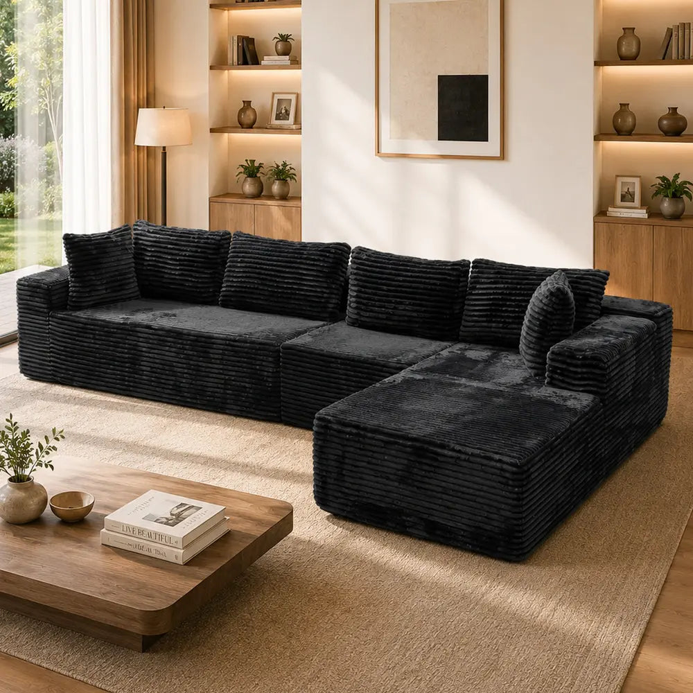 Luxurious 104" Modular U-Shaped Cloud Couch with Chaise Lounge & Ottoman - Ultimate Deep Seat Comfort in Soft Corduroy, No Assembly Required