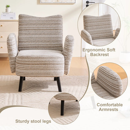 Chic Boucle Fabric Armchair with Convenient Side Pockets and Sturdy Wood Legs - Ideal for Living Room and Bedroom Comfort