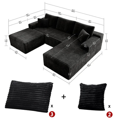 Luxurious 104" Modular U-Shaped Cloud Couch with Chaise Lounge & Ottoman - Ultimate Deep Seat Comfort in Soft Corduroy, No Assembly Required