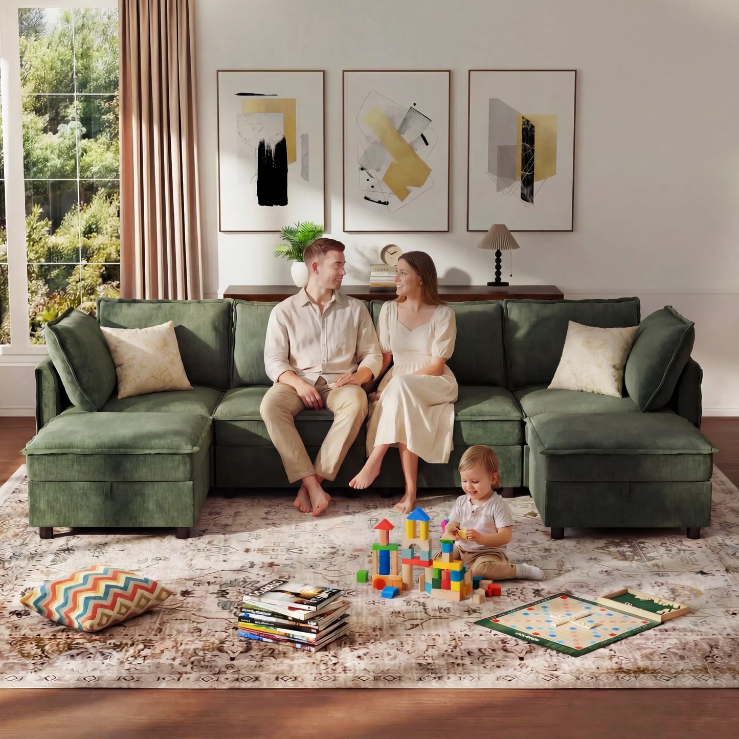 Transform Your Space with the Guromagicsofa 97" U-Shaped Modern Sectional - Stylish Beige Couch with Storage & Movable Ottomans for Living Room & Office