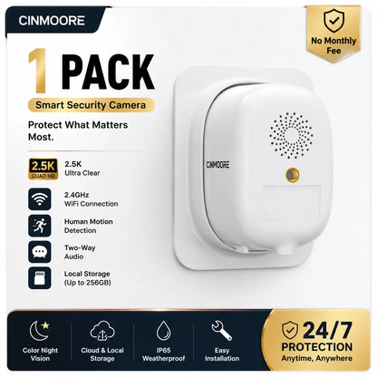 CINMOORE 2.5K Wireless Weatherproof Security Camera - AI Motion Detection, Color Night Vision & Rechargeable Battery for Ultimate Home Surveillance