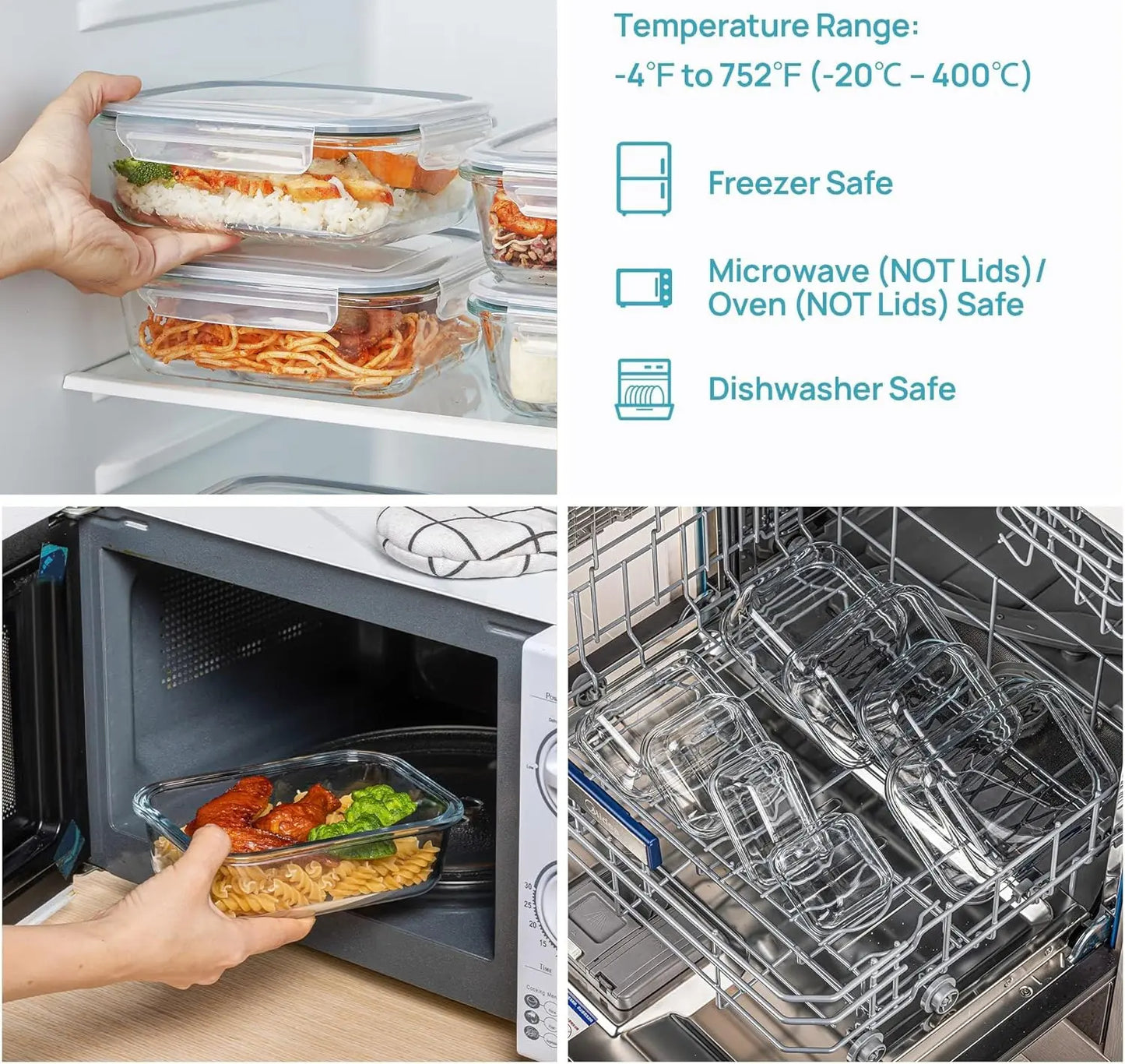 8-Piece BPA-Free Borosilicate Glass Food Storage Set - Airtight, Leak-Proof Silicone Lids for Easy Organization and Microwave Safety
