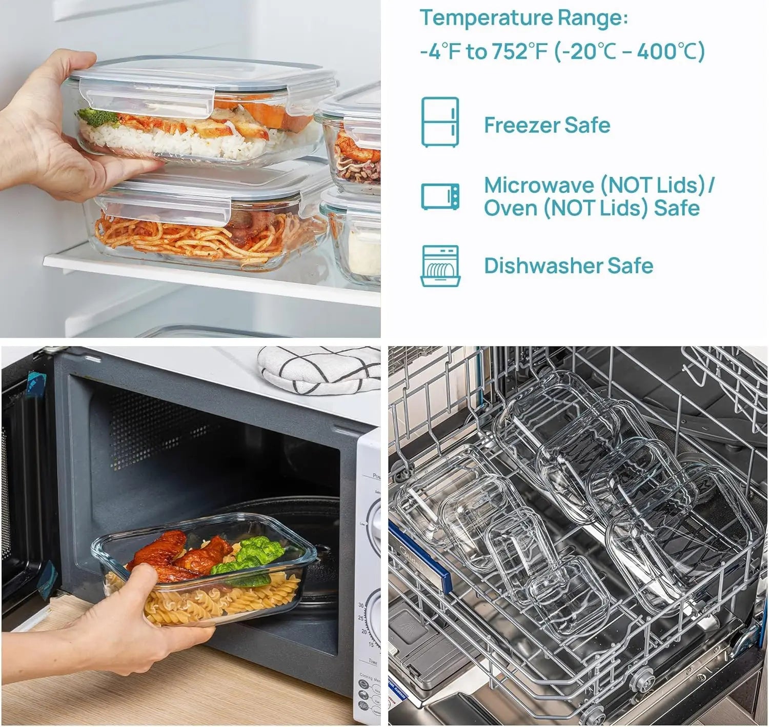 8-Piece BPA-Free Borosilicate Glass Food Storage Set - Airtight, Leak-Proof Silicone Lids for Easy Organization and Microwave Safety