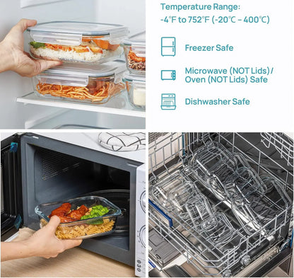 8-Piece BPA-Free Borosilicate Glass Food Storage Set - Airtight, Leak-Proof Silicone Lids for Easy Organization and Microwave Safety