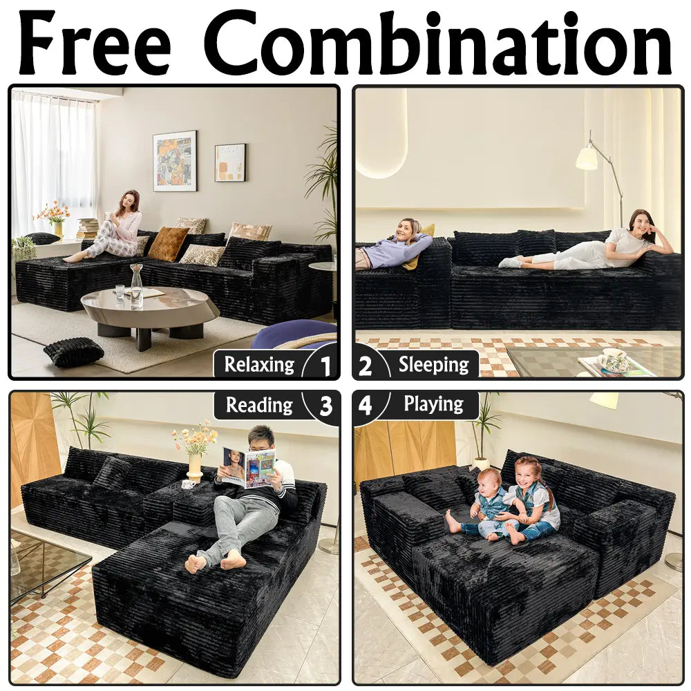 Luxurious 104" Modular U-Shaped Cloud Couch with Chaise Lounge & Ottoman - Ultimate Deep Seat Comfort in Soft Corduroy, No Assembly Required