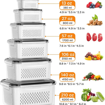 Ultimate Stackable Fruit & Vegetable Storage Containers - BPA-Free, Airtight with Removable Colander - Perfect for Freshness & Organization - Available in 8, 10, or 12 Piece Sets