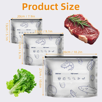 Eco-Friendly Reusable Aluminum Foil Freezer Bags - Leakproof, BPA-Free Ziplock Storage with Write-On Labels & Trendy Anatomy Doll for Effortless Meal Prep and Organization