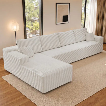 Luxurious 104" Modular U-Shaped Cloud Couch with Chaise Lounge & Ottoman - Ultimate Deep Seat Comfort in Soft Corduroy, No Assembly Required
