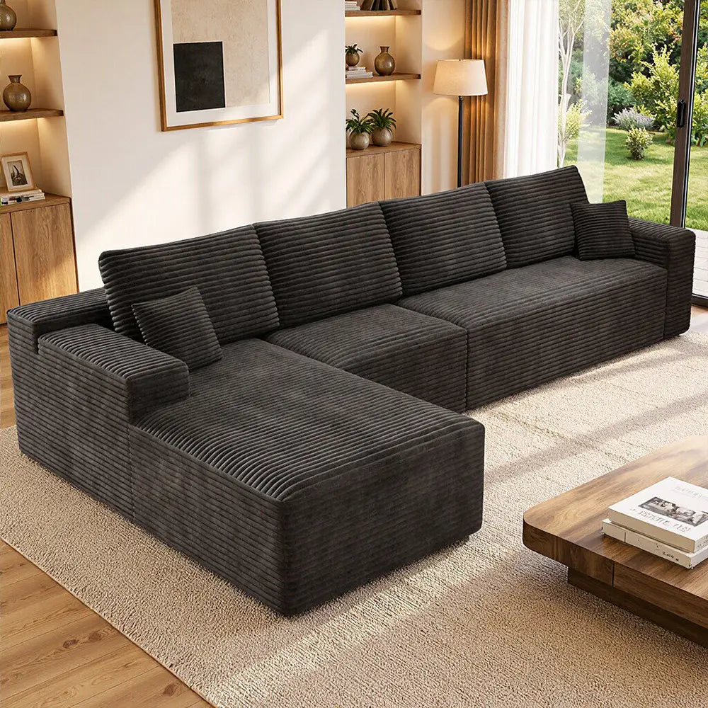 Luxurious 104" Modular U-Shaped Cloud Couch with Chaise Lounge & Ottoman - Ultimate Deep Seat Comfort in Soft Corduroy, No Assembly Required