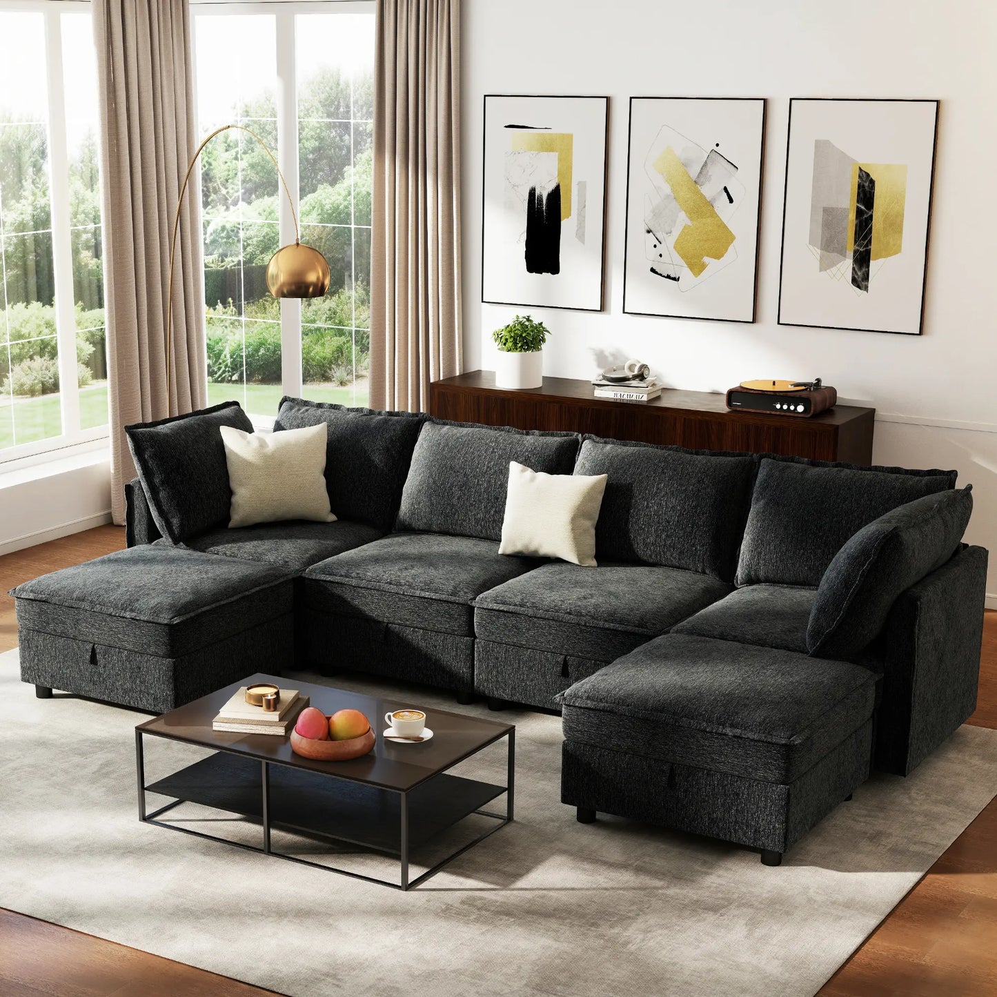Transform Your Space with the Guromagicsofa 97" U-Shaped Modern Sectional - Stylish Beige Couch with Storage & Movable Ottomans for Living Room & Office