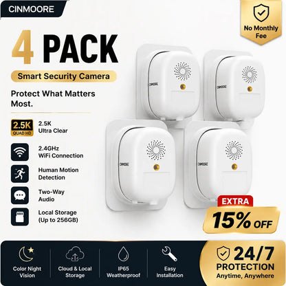 CINMOORE 2.5K Wireless Weatherproof Security Camera - AI Motion Detection, Color Night Vision & Rechargeable Battery for Ultimate Home Surveillance