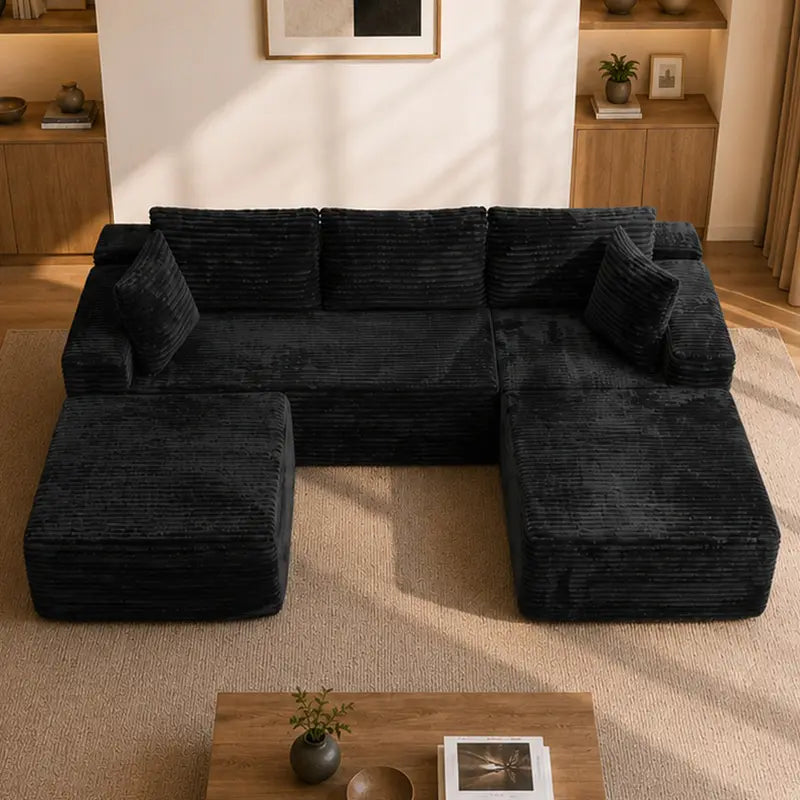 Luxurious 104" Modular U-Shaped Cloud Couch with Chaise Lounge & Ottoman - Ultimate Deep Seat Comfort in Soft Corduroy, No Assembly Required