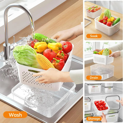 Ultimate Stackable Fruit & Vegetable Storage Containers - BPA-Free, Airtight with Removable Colander - Perfect for Freshness & Organization - Available in 8, 10, or 12 Piece Sets