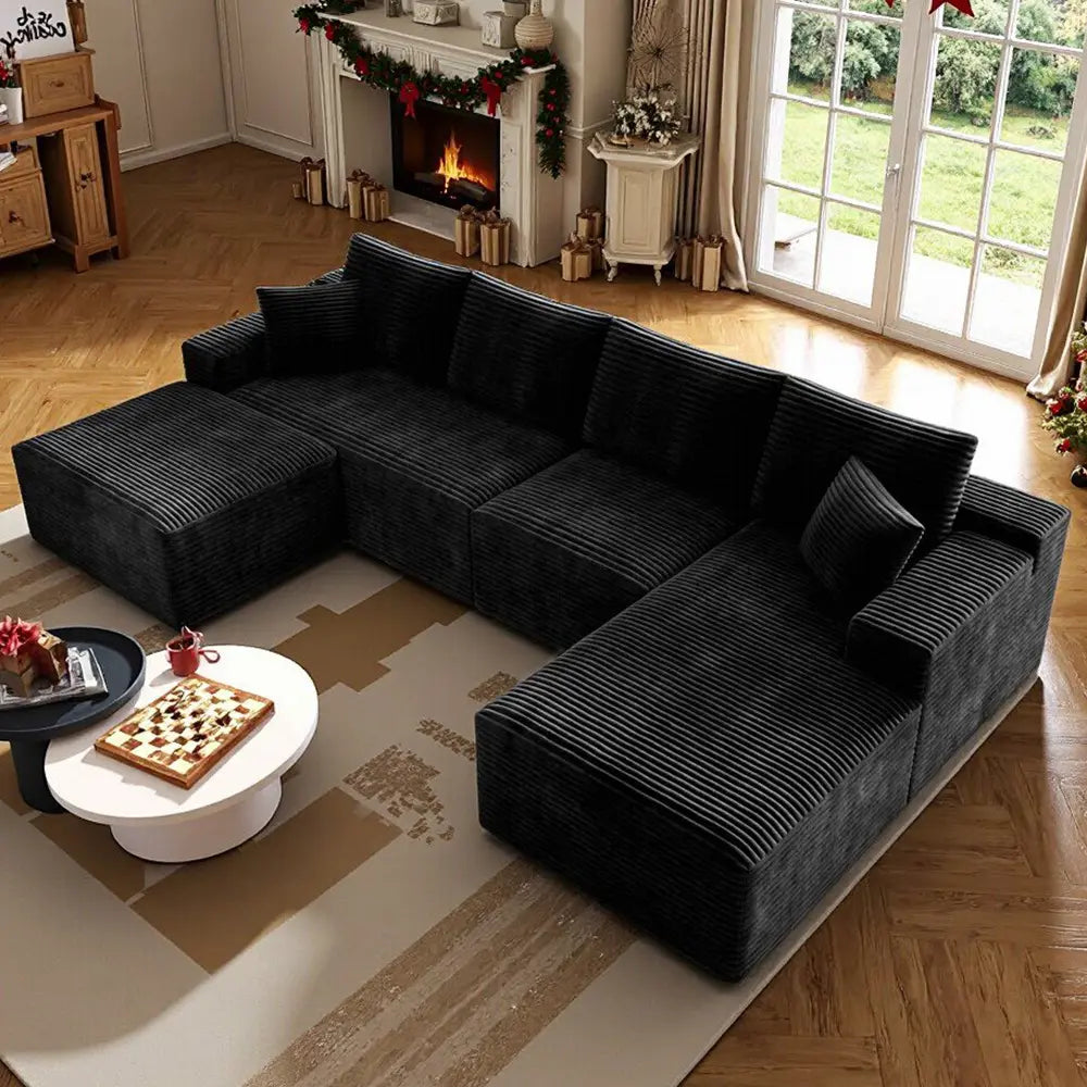 Luxurious 104" Modular U-Shaped Cloud Couch with Chaise Lounge & Ottoman - Ultimate Deep Seat Comfort in Soft Corduroy, No Assembly Required