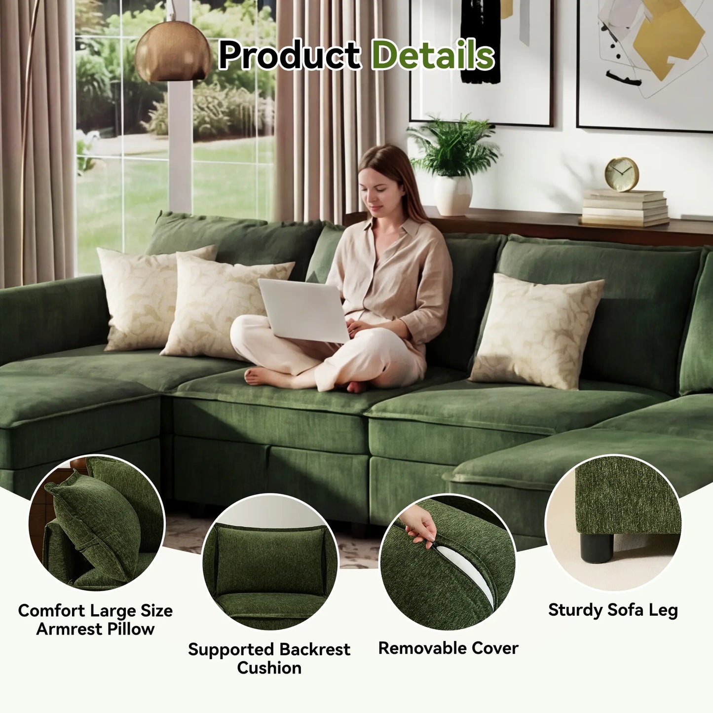 Transform Your Space with the Guromagicsofa 97" U-Shaped Modern Sectional - Stylish Beige Couch with Storage & Movable Ottomans for Living Room & Office