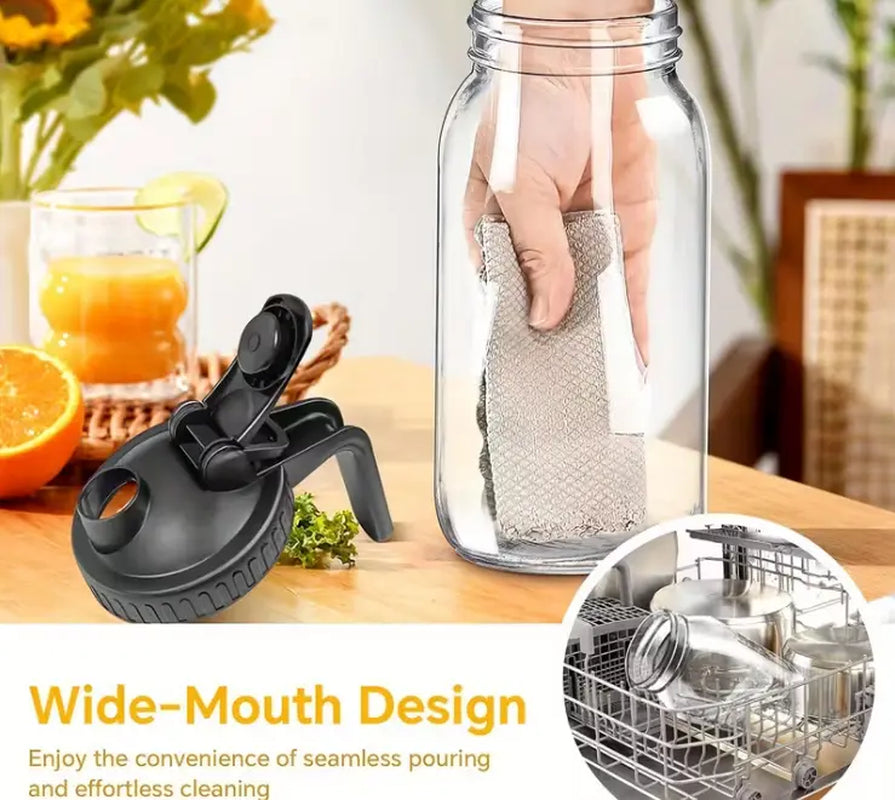 64-Ounce Leak-Proof Glass Mason Jar with Lid - Perfect for Milk, Beverages & Everyday Storage - Easy to Clean!