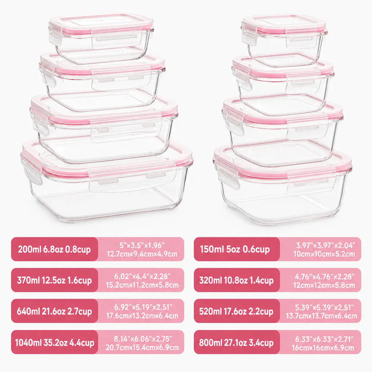 8-Piece BPA-Free Borosilicate Glass Food Storage Set - Airtight, Leak-Proof Silicone Lids for Easy Organization and Microwave Safety