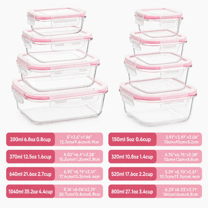 8-Piece BPA-Free Borosilicate Glass Food Storage Set - Airtight, Leak-Proof Silicone Lids for Easy Organization and Microwave Safety