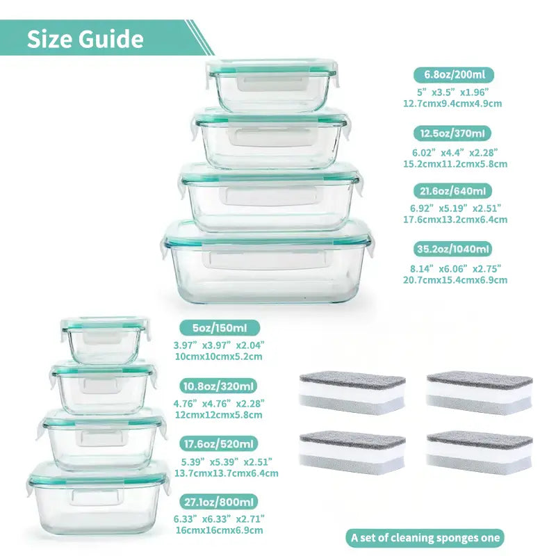 8-Piece BPA-Free Borosilicate Glass Food Storage Set - Airtight, Leak-Proof Silicone Lids for Easy Organization and Microwave Safety