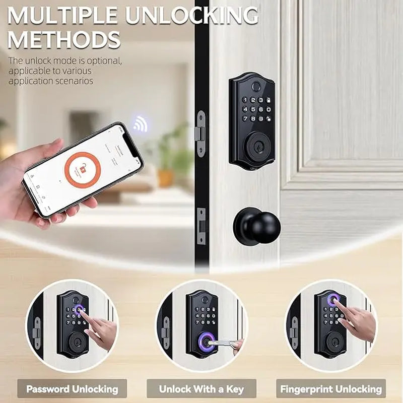 Revolutionary Biometric Fingerprint Smart Deadbolt Lock - 4-in-1 Keyless Entry with Keypad, Bluetooth Control, Anti-Peeping Password & Backup Key!