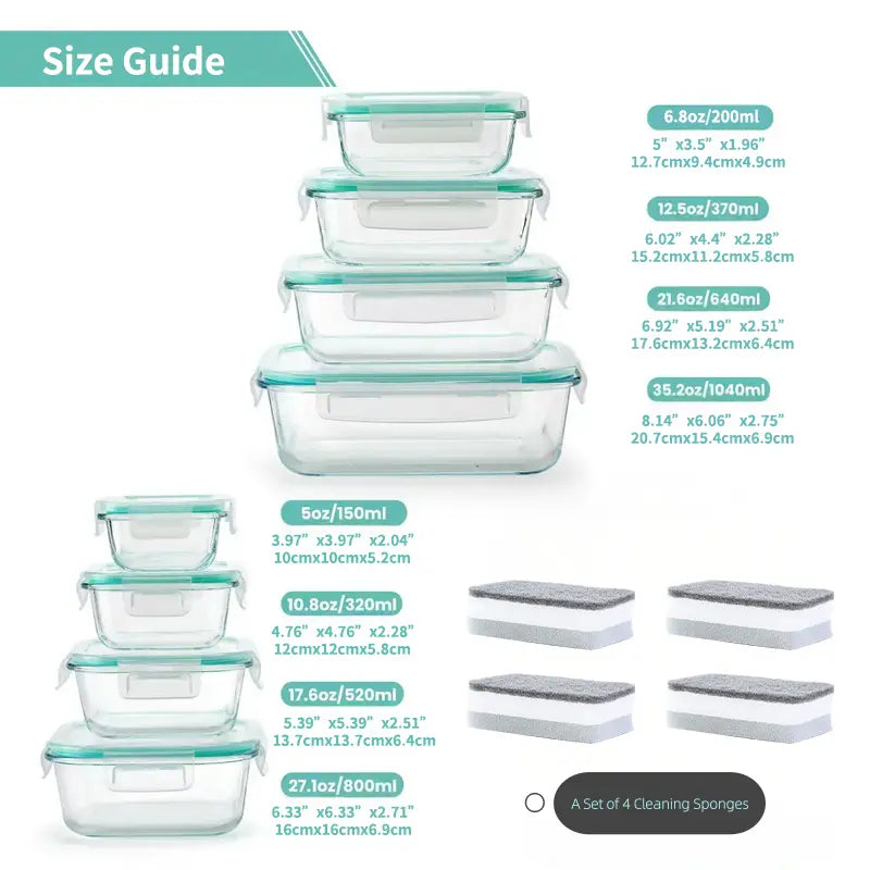 8-Piece BPA-Free Borosilicate Glass Food Storage Set - Airtight, Leak-Proof Silicone Lids for Easy Organization and Microwave Safety