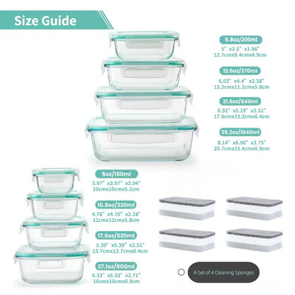 8-Piece BPA-Free Borosilicate Glass Food Storage Set - Airtight, Leak-Proof Silicone Lids for Easy Organization and Microwave Safety