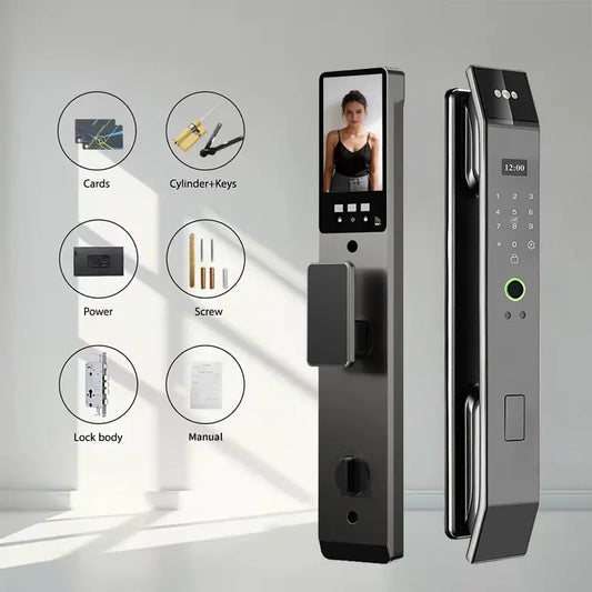 Premium Smart Lock with Palmprint & 3D Face Recognition - Next-Gen Video Intercom & Heavy Duty Mortise Digital Door Lock by Tuya