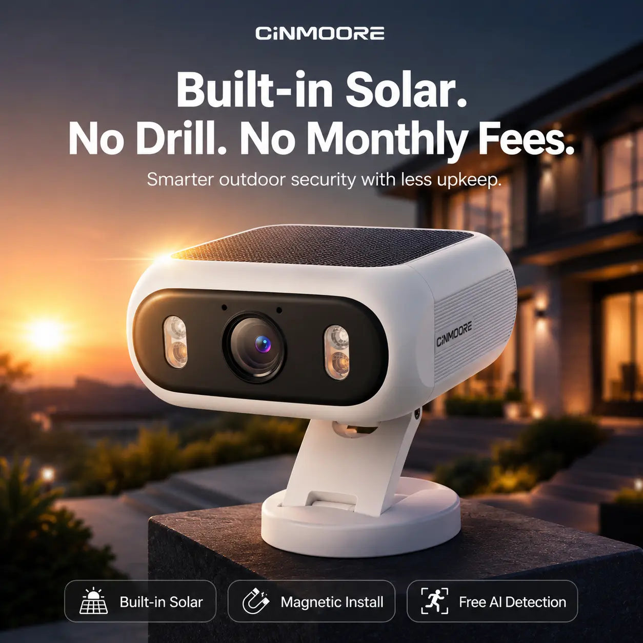 Revolutionary Wireless Solar Security Camera - No Drill, Magnetic Mount, 9000mAh Battery, AI Detection, Color Night Vision, Dual-Band WiFi
