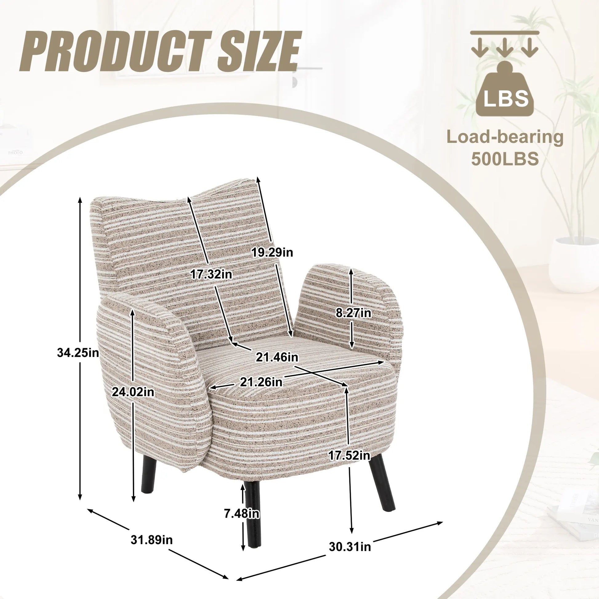 Chic Boucle Fabric Armchair with Convenient Side Pockets and Sturdy Wood Legs - Ideal for Living Room and Bedroom Comfort