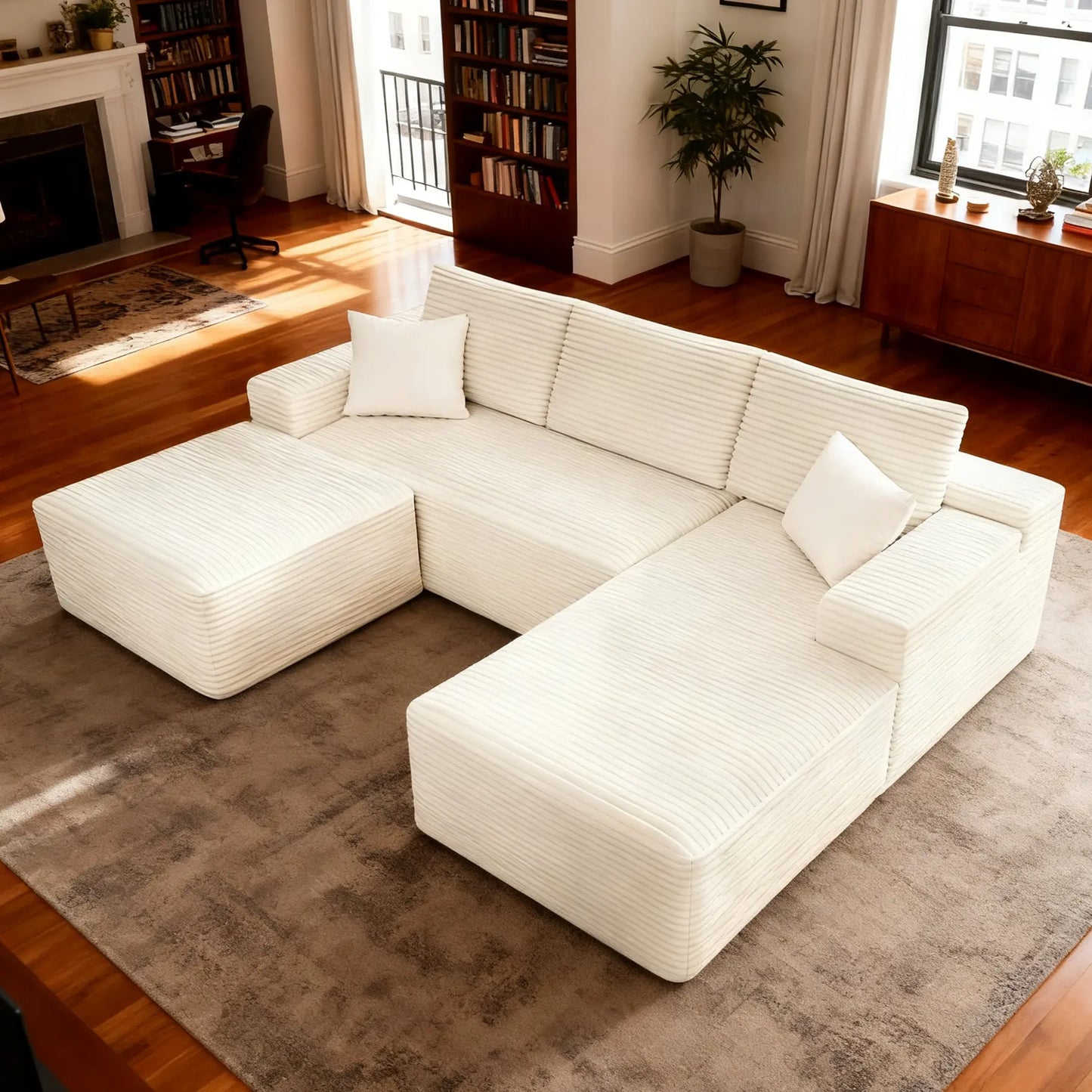 Luxurious 104" Modular U-Shaped Cloud Couch with Chaise Lounge & Ottoman - Ultimate Deep Seat Comfort in Soft Corduroy, No Assembly Required