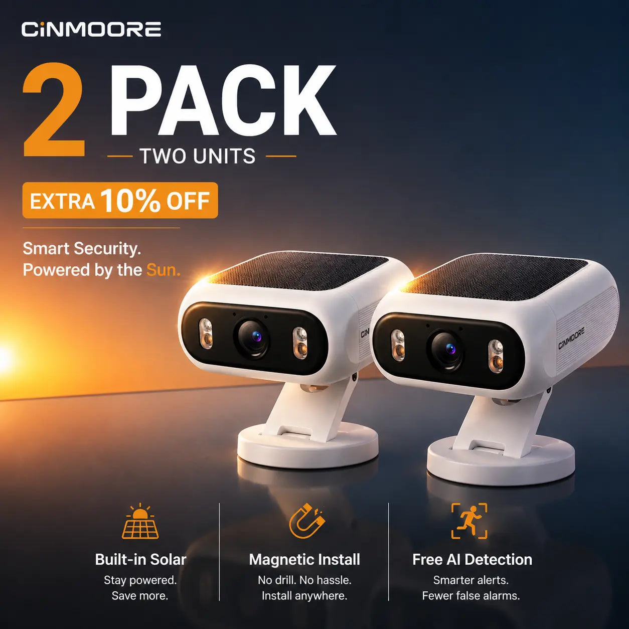 Revolutionary Wireless Solar Security Camera - No Drill, Magnetic Mount, 9000mAh Battery, AI Detection, Color Night Vision, Dual-Band WiFi