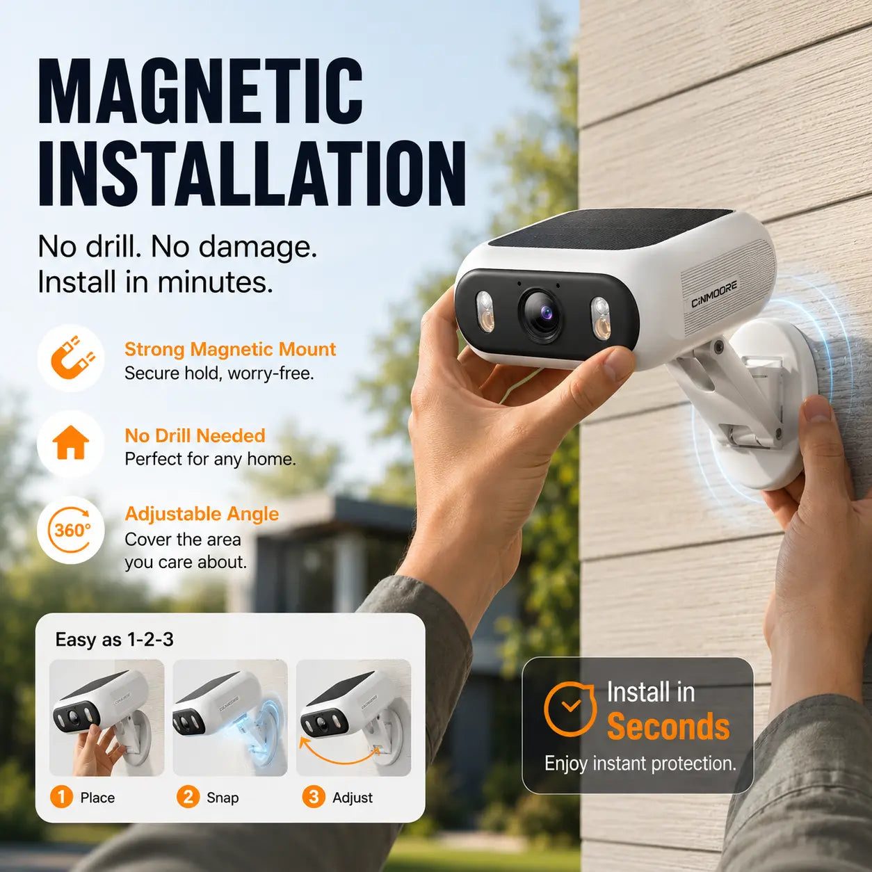 Revolutionary Wireless Solar Security Camera - No Drill, Magnetic Mount, 9000mAh Battery, AI Detection, Color Night Vision, Dual-Band WiFi