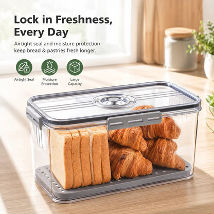 Stylish Sealed Bread Box with Lid - 7.45L Capacity, Time Record Feature, Perfect for Homemade Bread, Bagels, Cookies & More - Gray Kitchen Essential