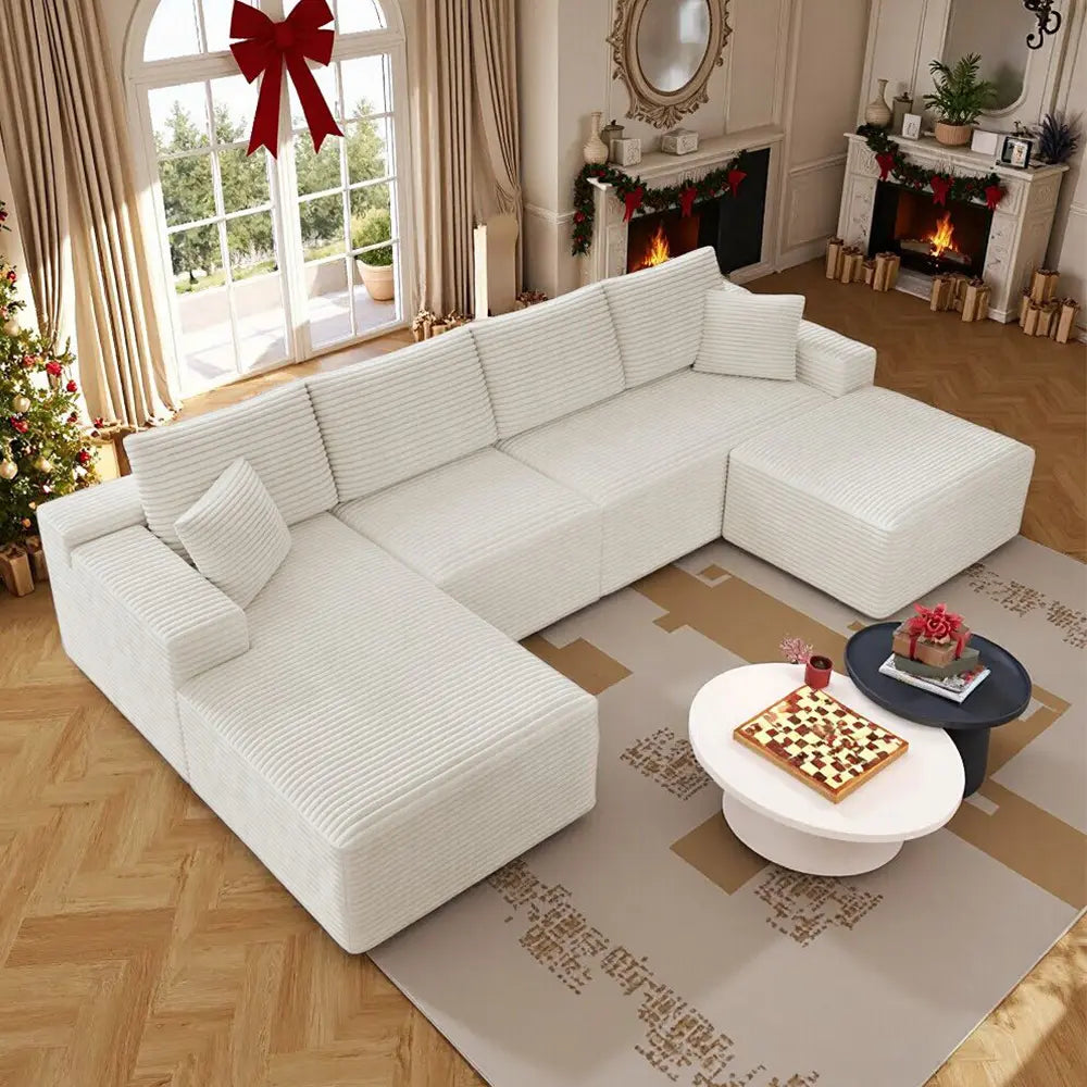 Luxurious 104" Modular U-Shaped Cloud Couch with Chaise Lounge & Ottoman - Ultimate Deep Seat Comfort in Soft Corduroy, No Assembly Required