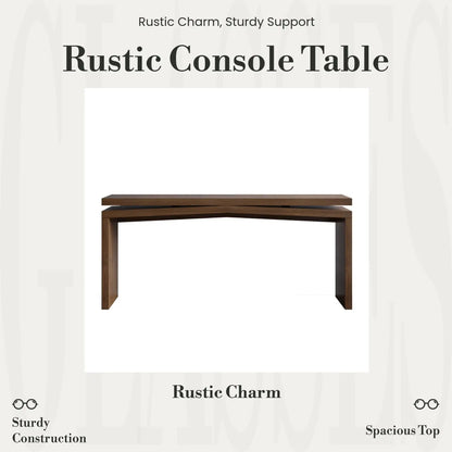 Rustic 65" Solid Wood Veneer Farmhouse Console Table - Sturdy Split Sled Base for Entryway & Living Room