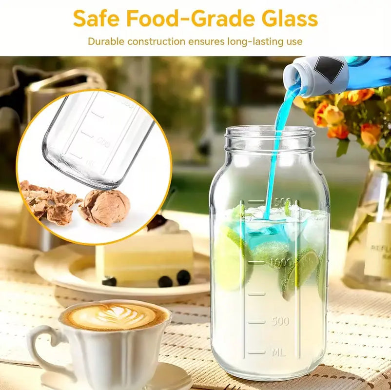 64-Ounce Leak-Proof Glass Mason Jar with Lid - Perfect for Milk, Beverages & Everyday Storage - Easy to Clean!
