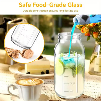 64-Ounce Leak-Proof Glass Mason Jar with Lid - Perfect for Milk, Beverages & Everyday Storage - Easy to Clean!