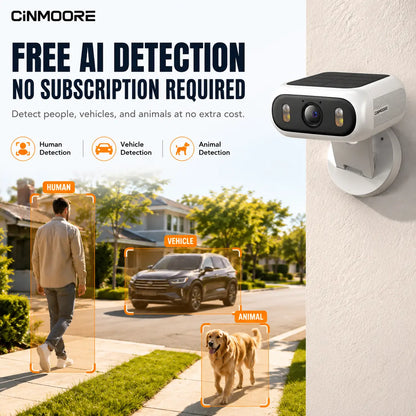 Revolutionary Wireless Solar Security Camera - No Drill, Magnetic Mount, 9000mAh Battery, AI Detection, Color Night Vision, Dual-Band WiFi