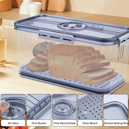Stylish Sealed Bread Box with Lid - 7.45L Capacity, Time Record Feature, Perfect for Homemade Bread, Bagels, Cookies & More - Gray Kitchen Essential