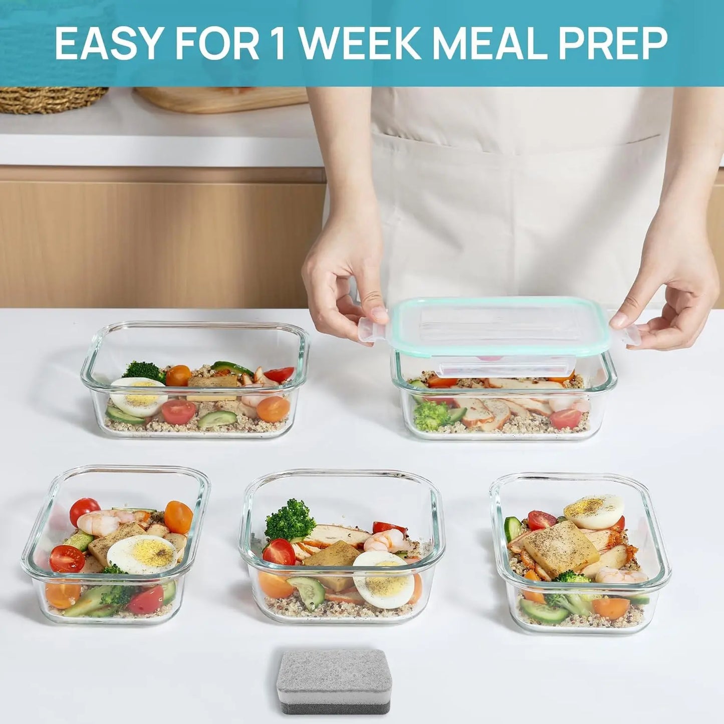 8-Piece BPA-Free Borosilicate Glass Food Storage Set - Airtight, Leak-Proof Silicone Lids for Easy Organization and Microwave Safety
