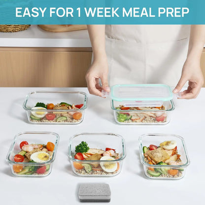 8-Piece BPA-Free Borosilicate Glass Food Storage Set - Airtight, Leak-Proof Silicone Lids for Easy Organization and Microwave Safety