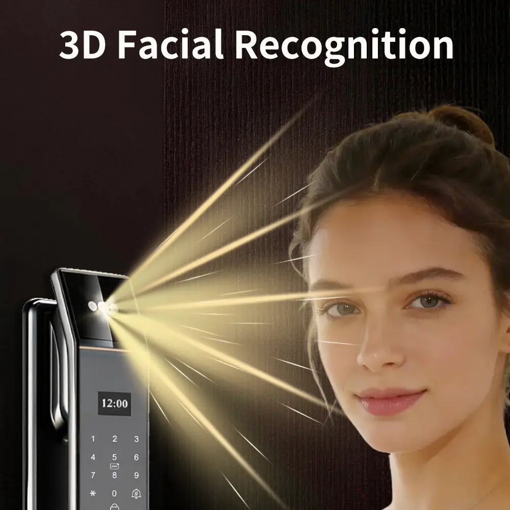 Premium Smart Lock with Palmprint & 3D Face Recognition - Next-Gen Video Intercom & Heavy Duty Mortise Digital Door Lock by Tuya