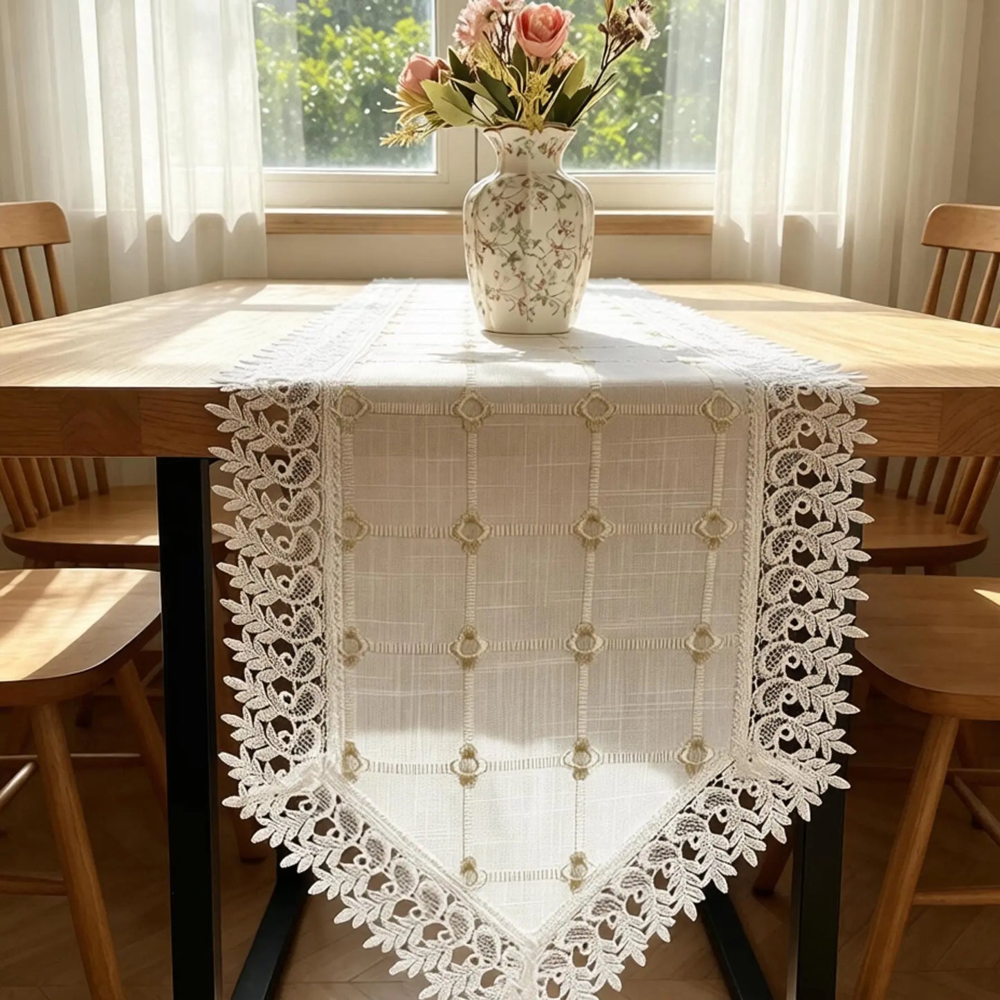 Elegant Non-Slip Embroidered Lace Table Runner - Durable & Ideal for Every Occasion!