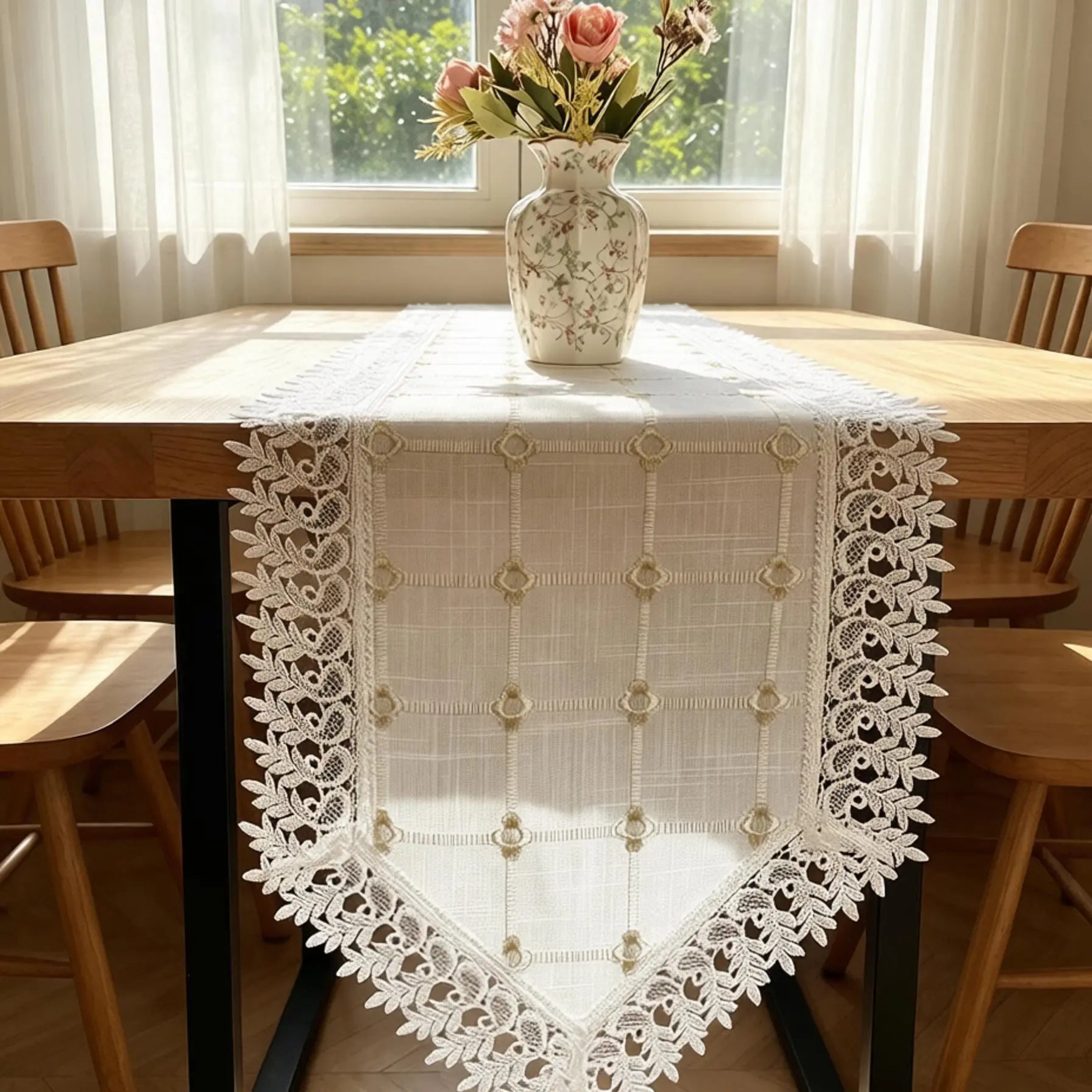 Elegant Non-Slip Embroidered Lace Table Runner - Durable & Ideal for Every Occasion!