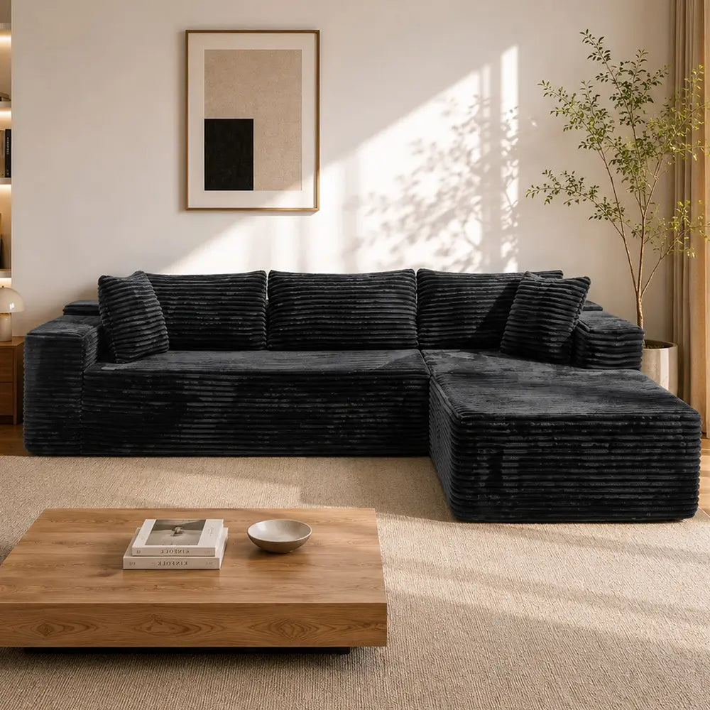 Luxurious 104" Modular U-Shaped Cloud Couch with Chaise Lounge & Ottoman - Ultimate Deep Seat Comfort in Soft Corduroy, No Assembly Required